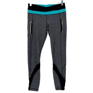 Lululemon Inspire Tight II Leggings Heather Gray Black Blue Mesh Pants Size 6